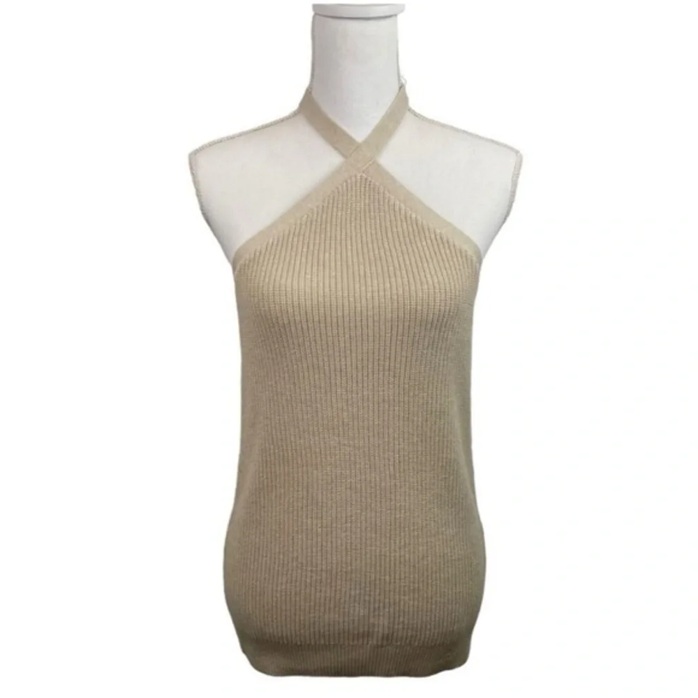 J Crew Khaki Cashmere Blend Sweater Knit Halter Tie Retro Tank Top NWT 2X #1765